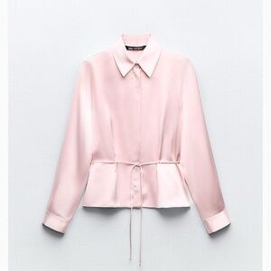 Satin drawstring waist Pink Women's Top